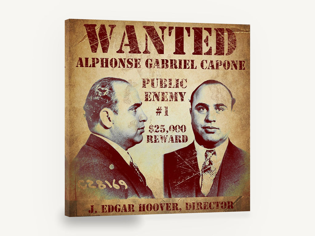 Public Enemy Number One, vintage gangster wanted poster, stretched canvas wall art print ready to hang