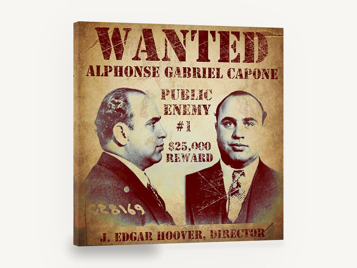 Public Enemy Number One, vintage gangster wanted poster, stretched canvas wall art print ready to hang