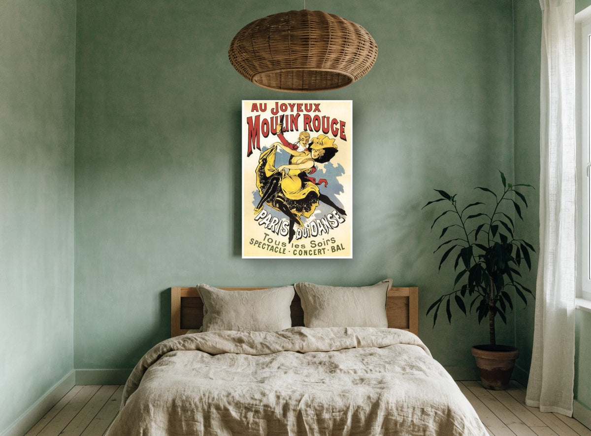 Paris Qui Danse vintage canvas print on the wall of a bedroom