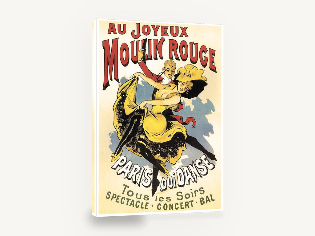 Paris Qui Danse, vintage moulin rouge dance poster, stretched canvas wall art print ready to hang