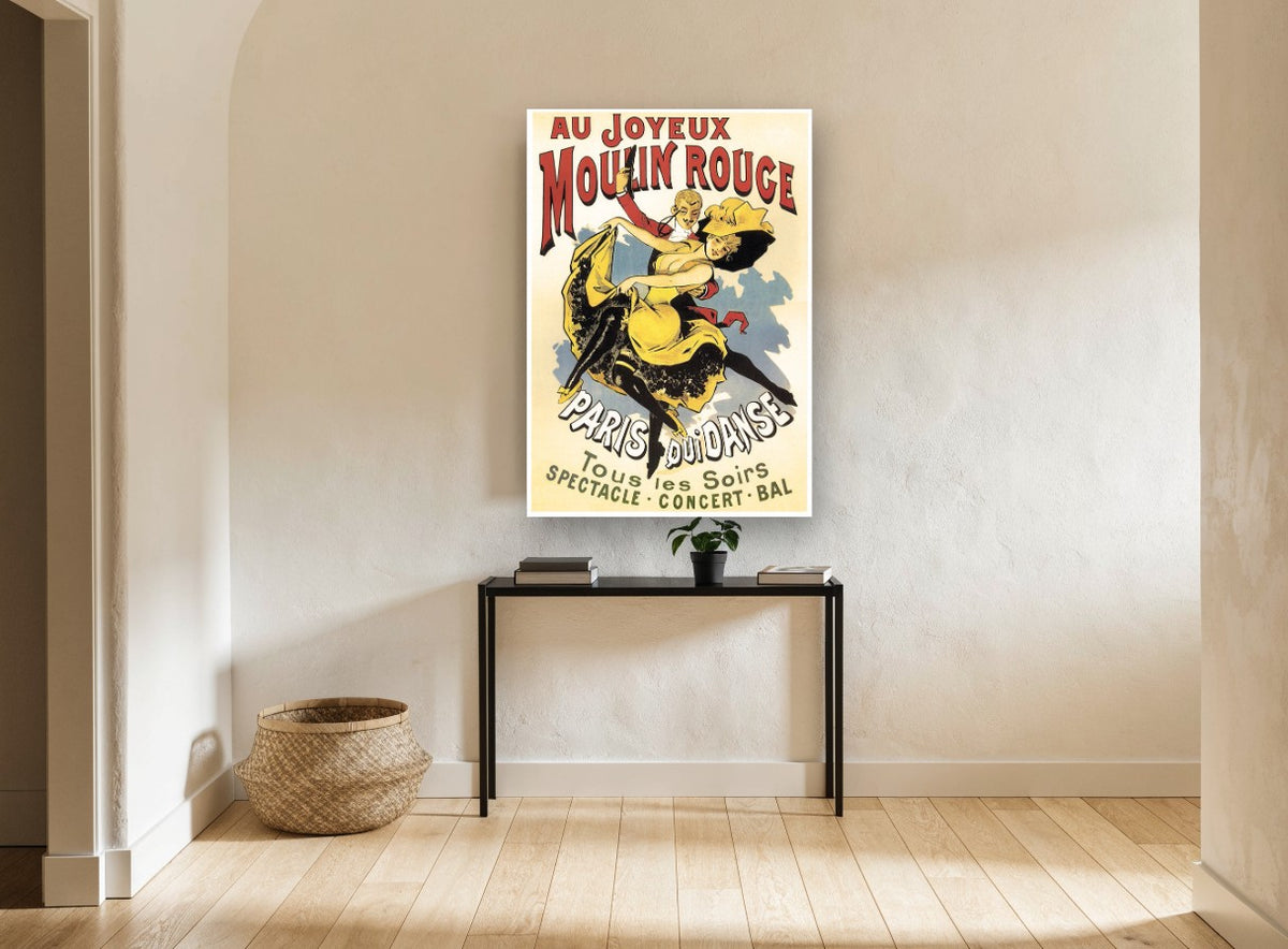 Paris Qui Danse vintage canvas print on the wall of a hallway