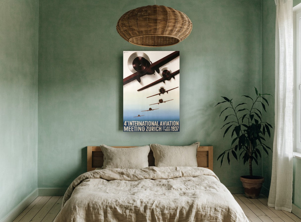 Zurich Air Meeting vintage canvas print on the wall of a bedroom