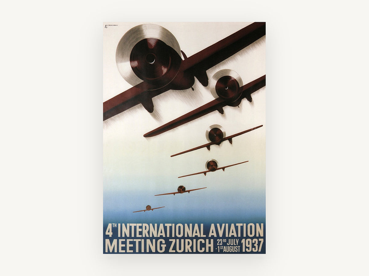 Zurich Air Meeting, vintage canvas wall art print, front view