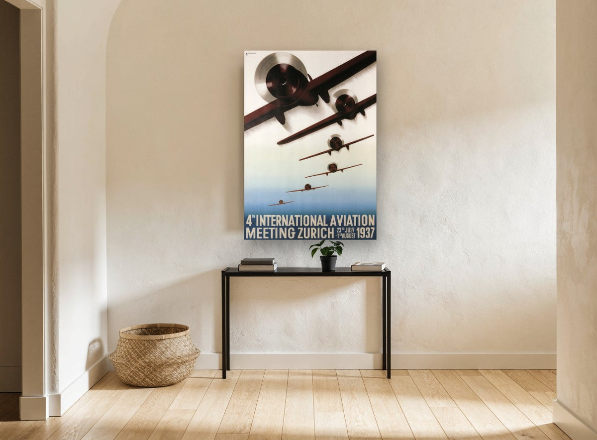Zurich Air Meeting vintage canvas print on the wall of a hallway