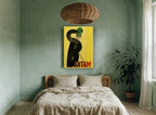Green Hat Silhouette vintage canvas print on the wall of a bedroom