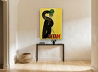 Green Hat Silhouette vintage canvas print on the wall of a hallway
