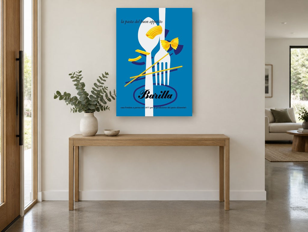 Barilla Pasta Appetito vintage canvas print on the wall of a entry hall