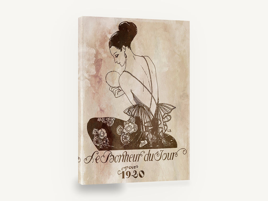 Le Bonheur du Jour, vintage french art deco fashion, stretched canvas wall art print ready to hang
