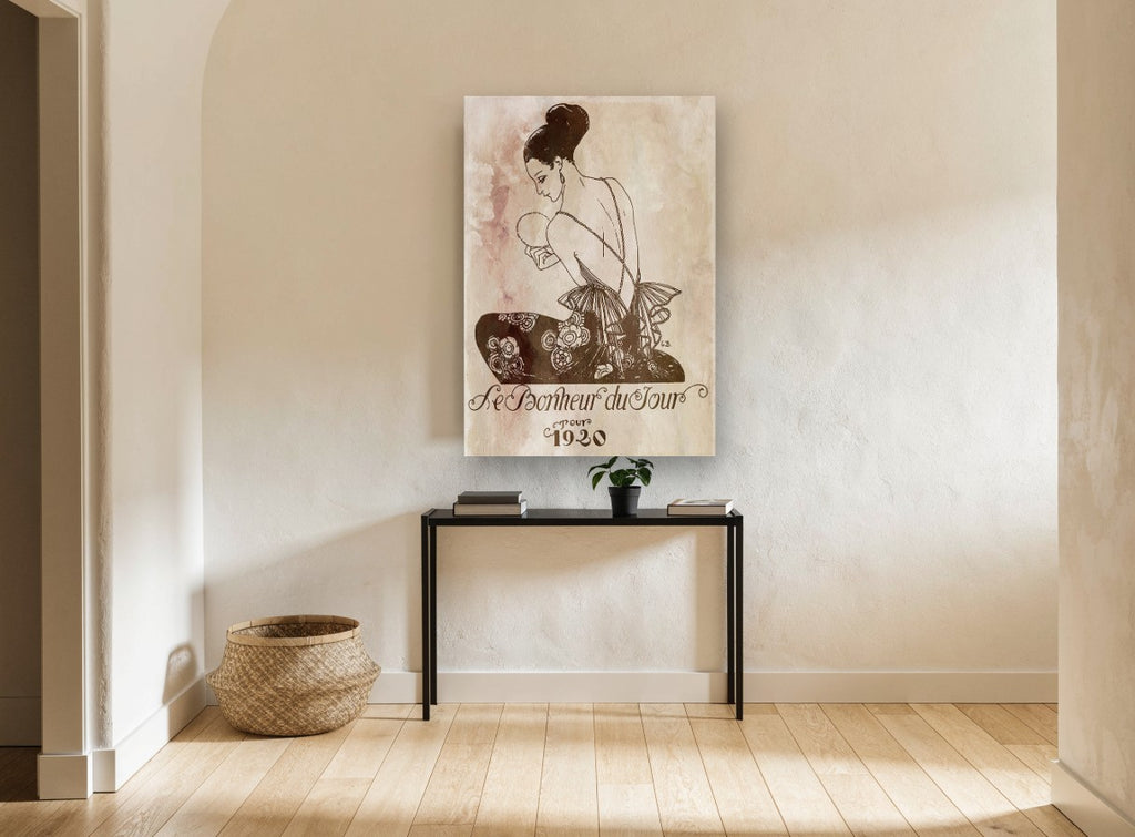 Le Bonheur du Jour vintage canvas print on the wall of a hallway