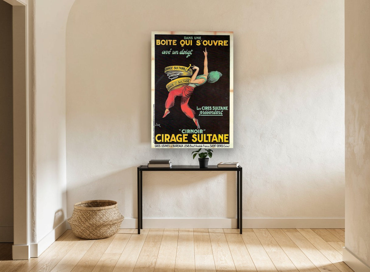 Sultane Boot Polish Dancer vintage canvas print on the wall of a hallway