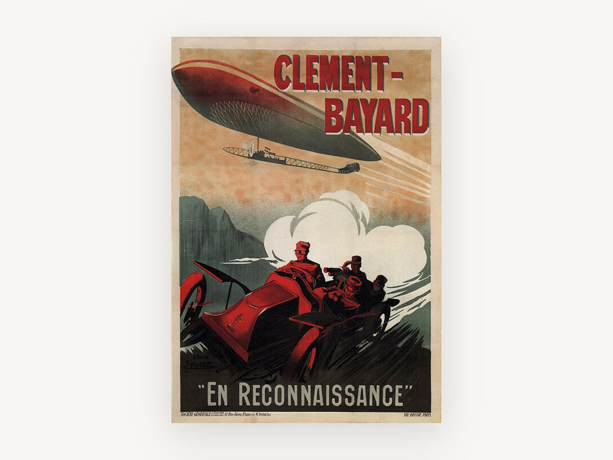 Reconnaissance Car and Airship, vintage canvas wall art print, front view