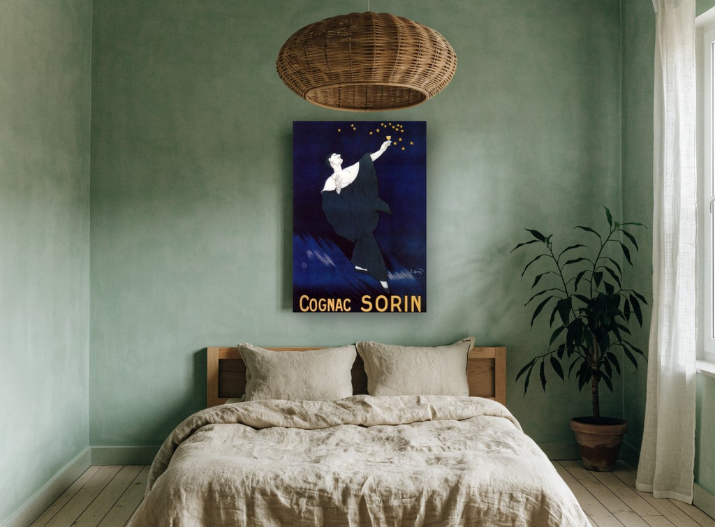 Toast to the Stars vintage canvas print on the wall of a bedroom