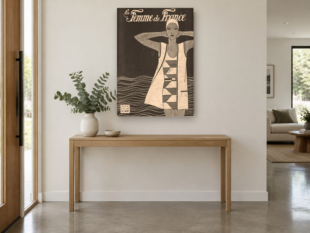 Bather by the Waves vintage canvas print on the wall of a entry hall