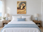 Fiat Motoring Couple vintage canvas print on the wall of a coastal bedroom