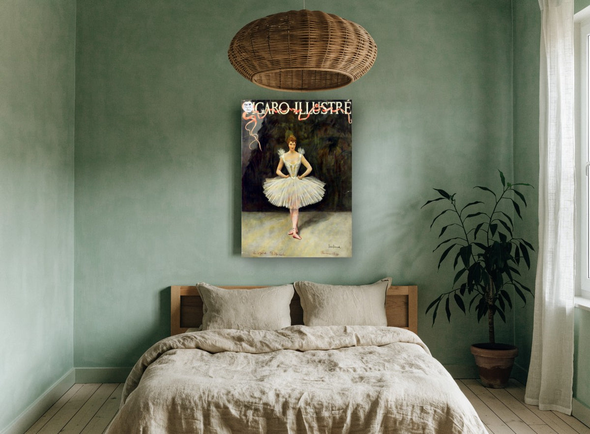 Ballerina in White Tutu vintage canvas print on the wall of a bedroom
