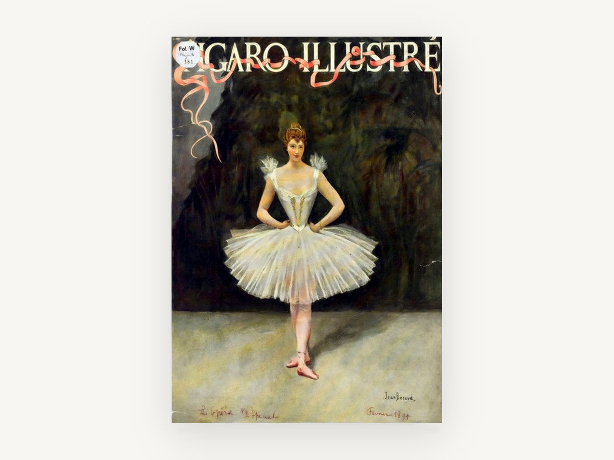 Ballerina in White Tutu, vintage canvas wall art print, front view