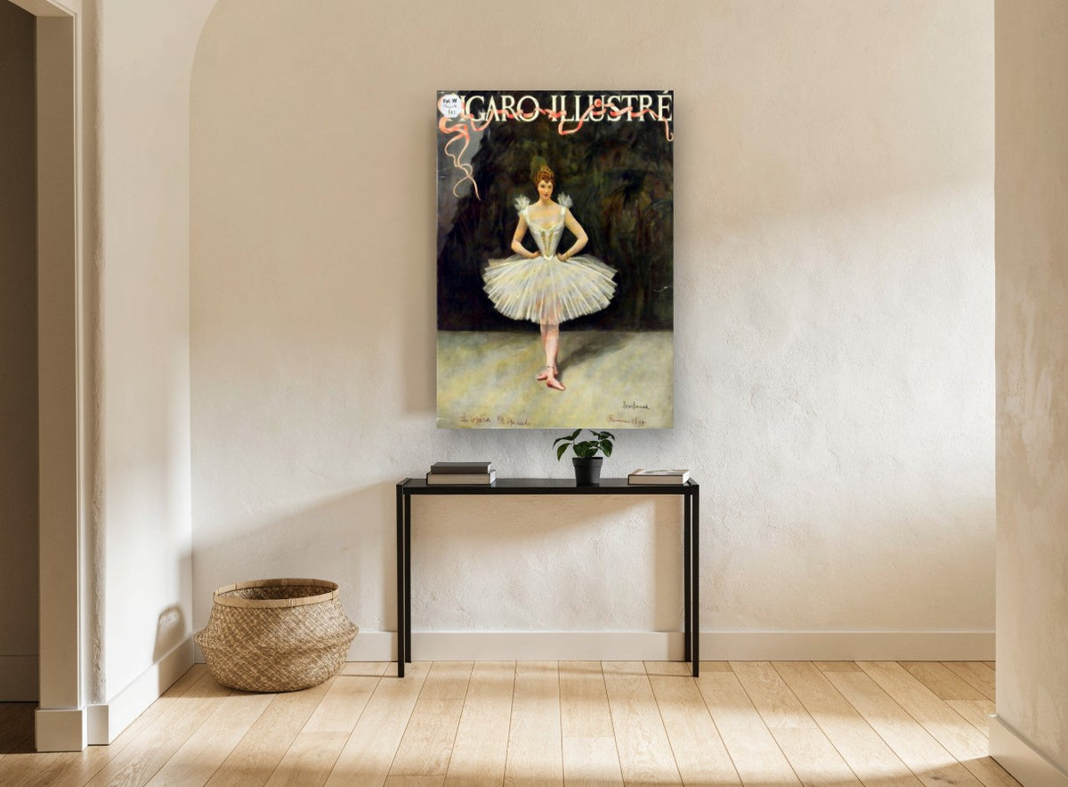 Ballerina in White Tutu vintage canvas print on the wall of a hallway