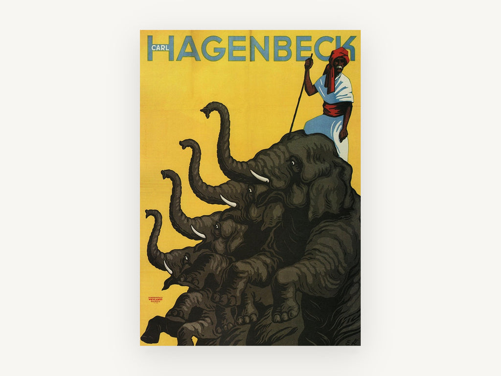 Hagenbeck Elephants Rearing, vintage canvas wall art print, front view
