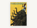Hagenbeck Elephants Rearing, vintage canvas wall art print, front view