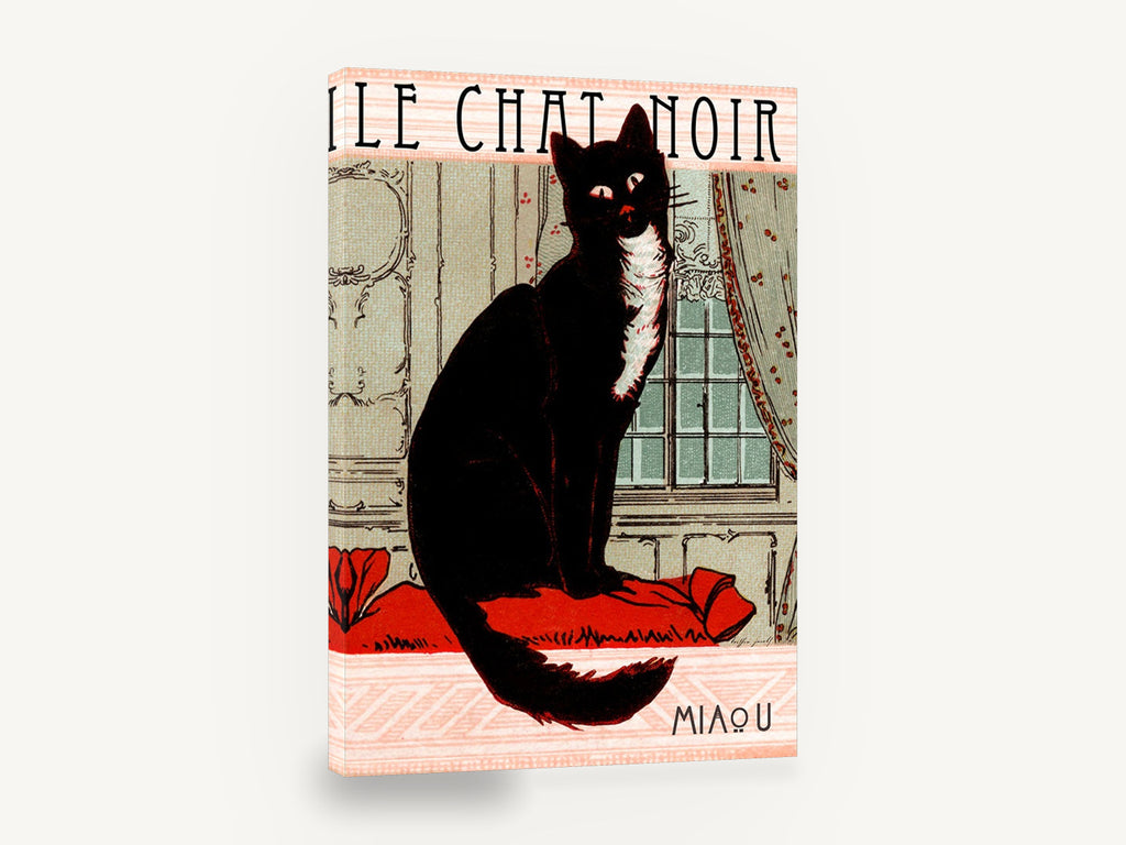 Le Chat Noir Window Seat, vintage black cat poster, stretched canvas wall art print ready to hang
