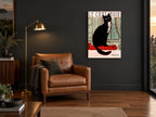 Le Chat Noir Window Seat vintage canvas print on the wall of a charcoal living room