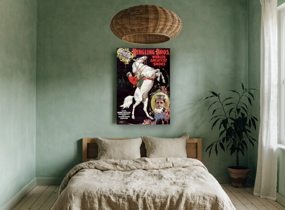 Jupiter the Rearing Horse vintage canvas print on the wall of a bedroom