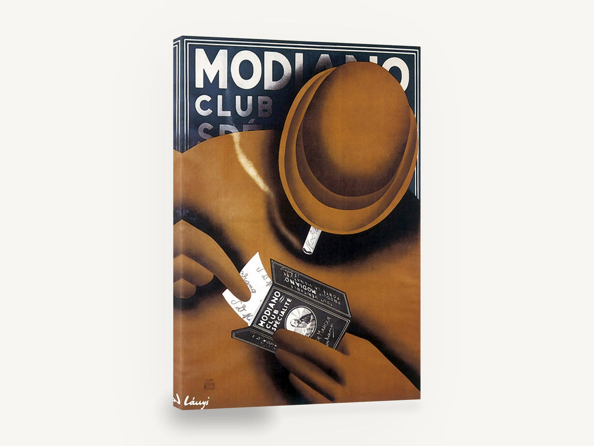 Modiano Club Roller, vintage modiano cigarette paper advertising poster, stretched canvas wall art print ready to hang