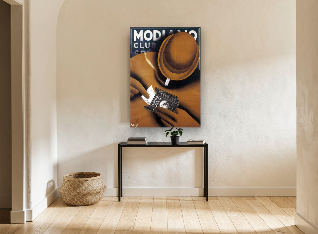Modiano Club Roller vintage canvas print on the wall of a hallway