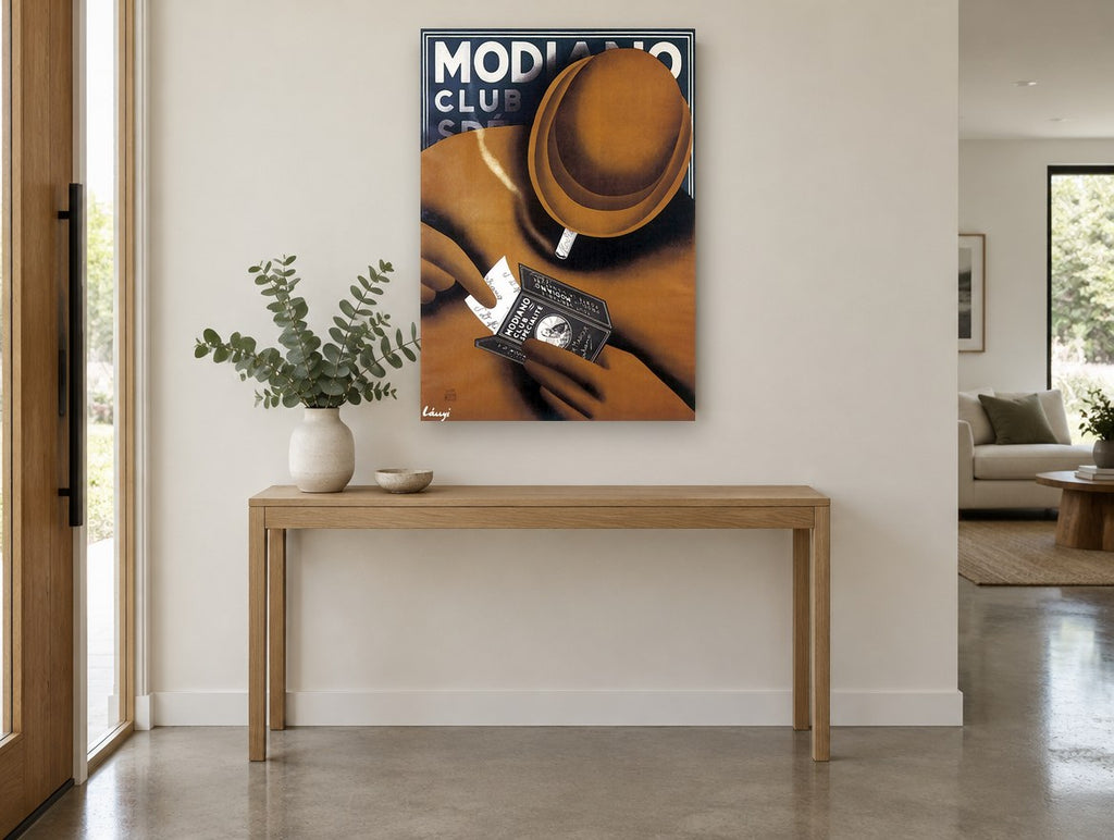 Modiano Club Roller vintage canvas print on the wall of a entry hall