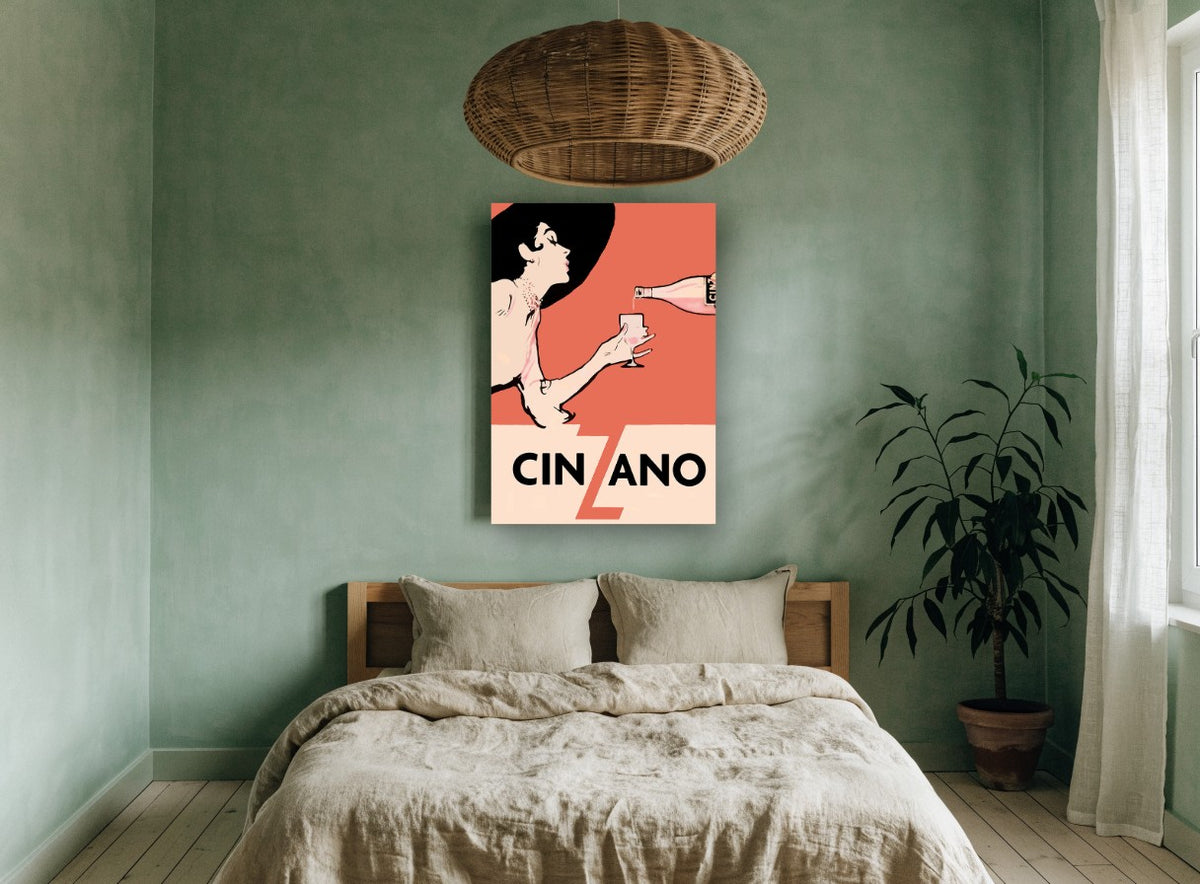 Pour for Madame vintage canvas print on the wall of a bedroom
