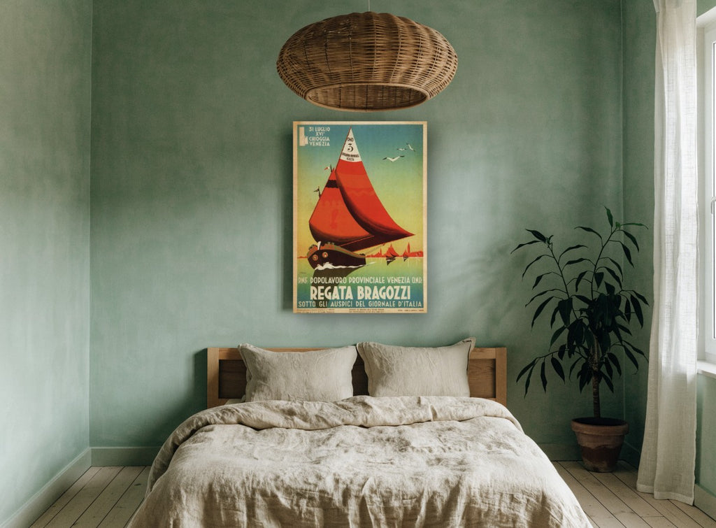 Regata Bragozzi Venezia vintage canvas print on the wall of a bedroom