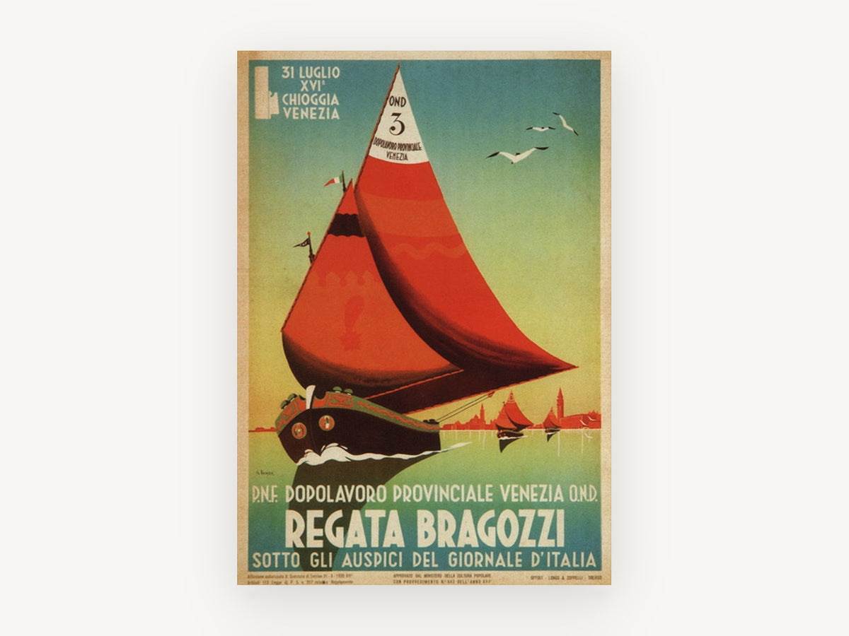 Regata Bragozzi Venezia, vintage canvas wall art print, front view