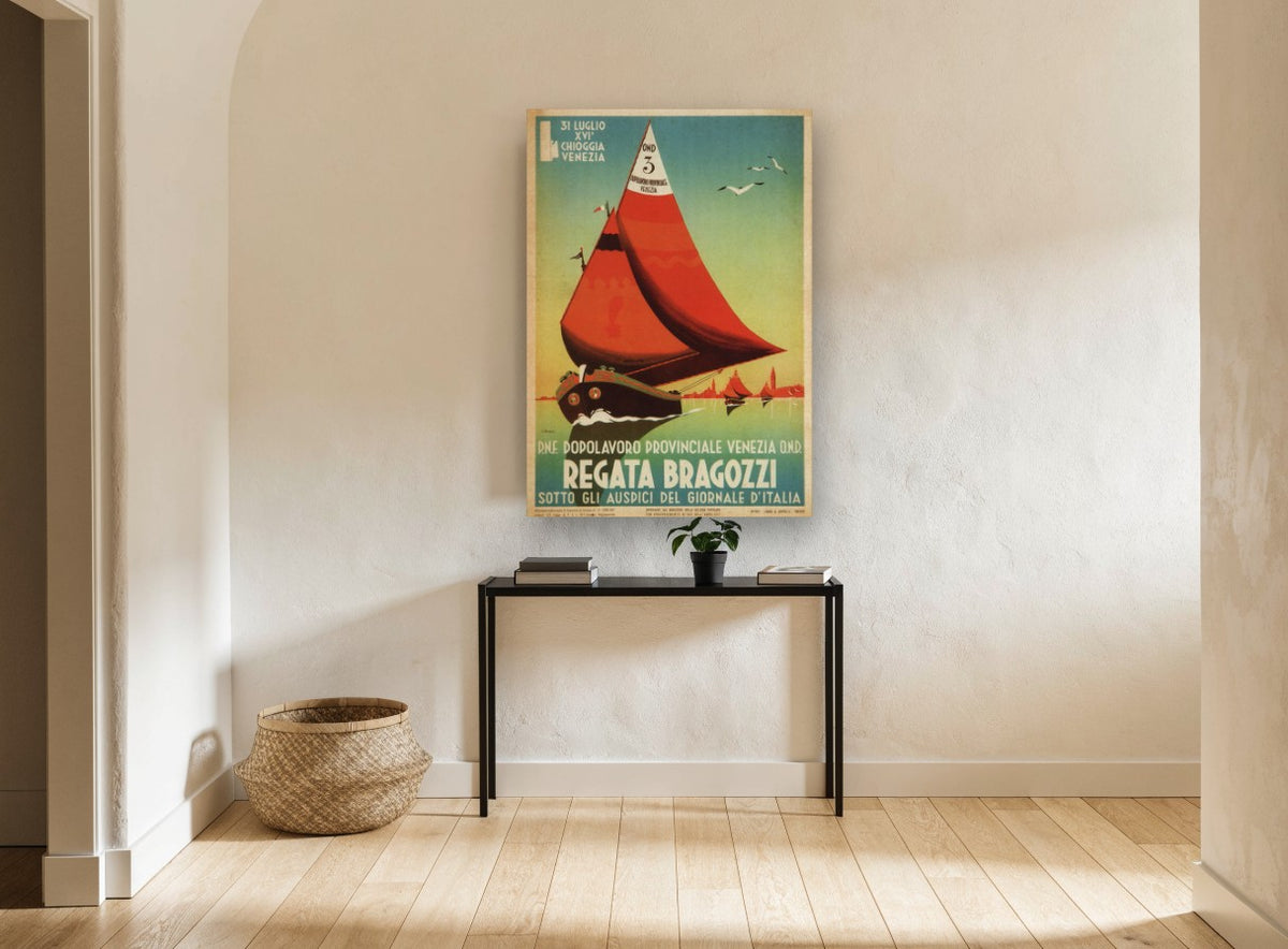 Regata Bragozzi Venezia vintage canvas print on the wall of a hallway