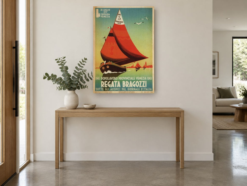 Regata Bragozzi Venezia vintage canvas print on the wall of a entry hall