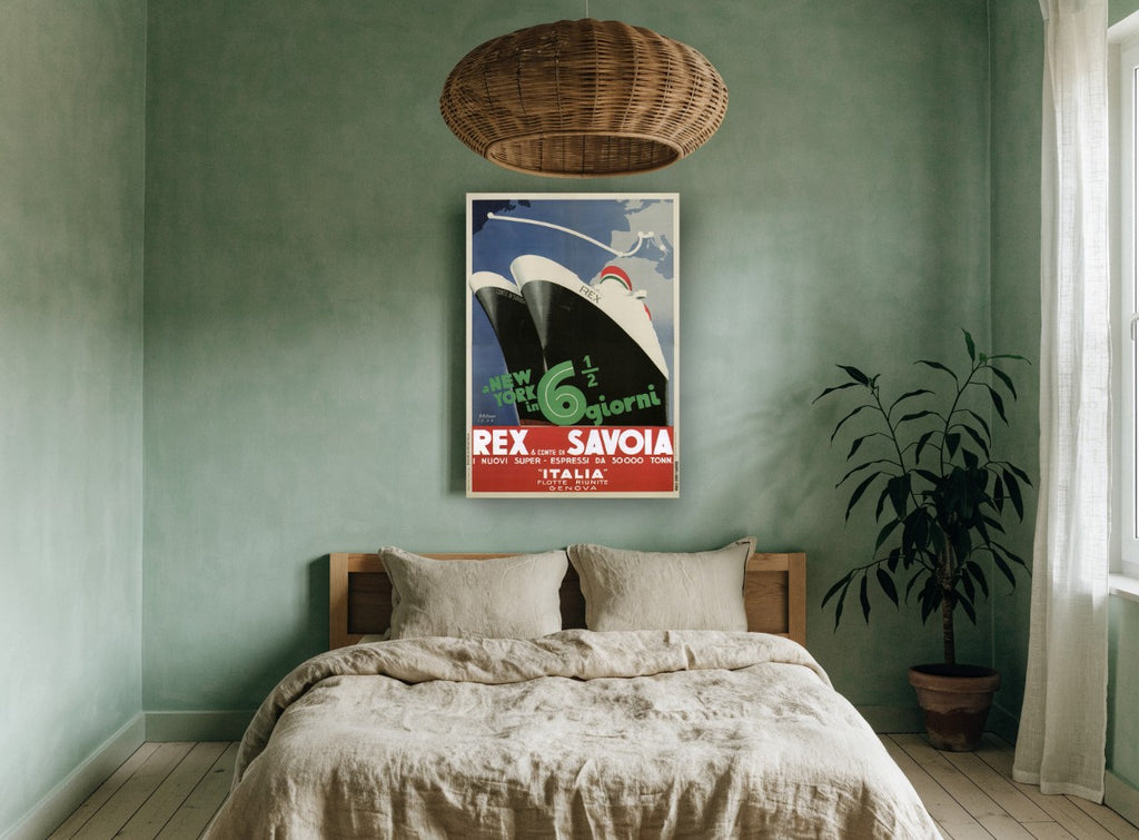 New York in Six Days vintage canvas print on the wall of a bedroom