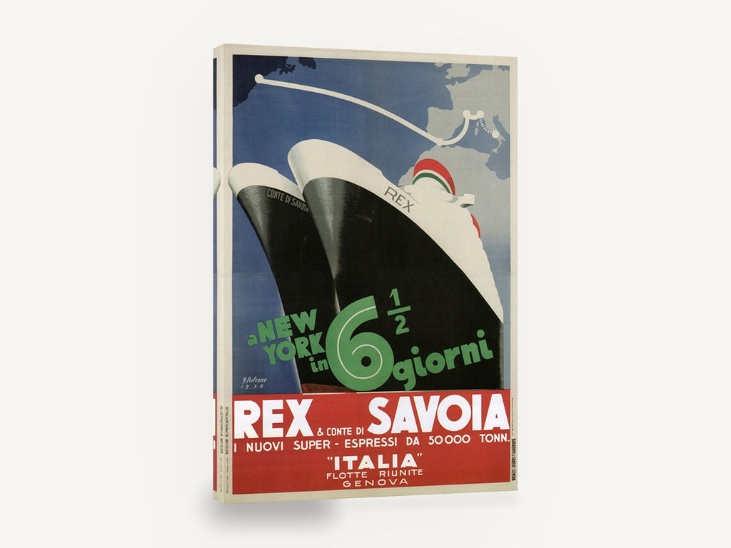 New York in Six Days, vintage italian ocean liner travel poster, stretched canvas wall art print ready to hang