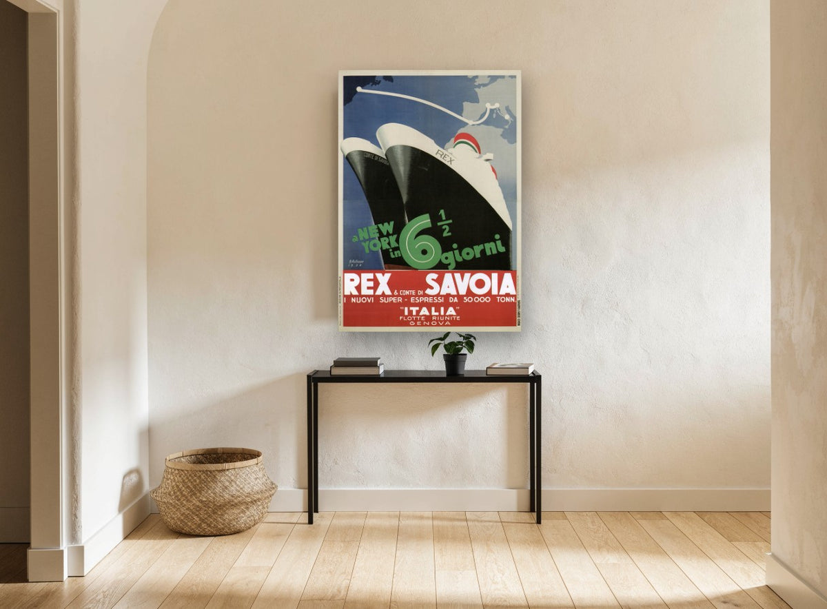 New York in Six Days vintage canvas print on the wall of a hallway