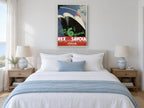 New York in Six Days vintage canvas print on the wall of a coastal bedroom
