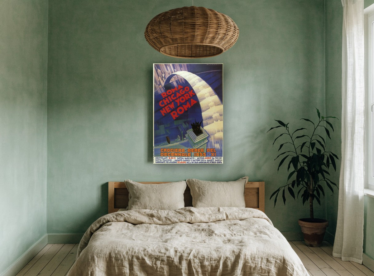 Roma Chicago Skyway vintage canvas print on the wall of a bedroom