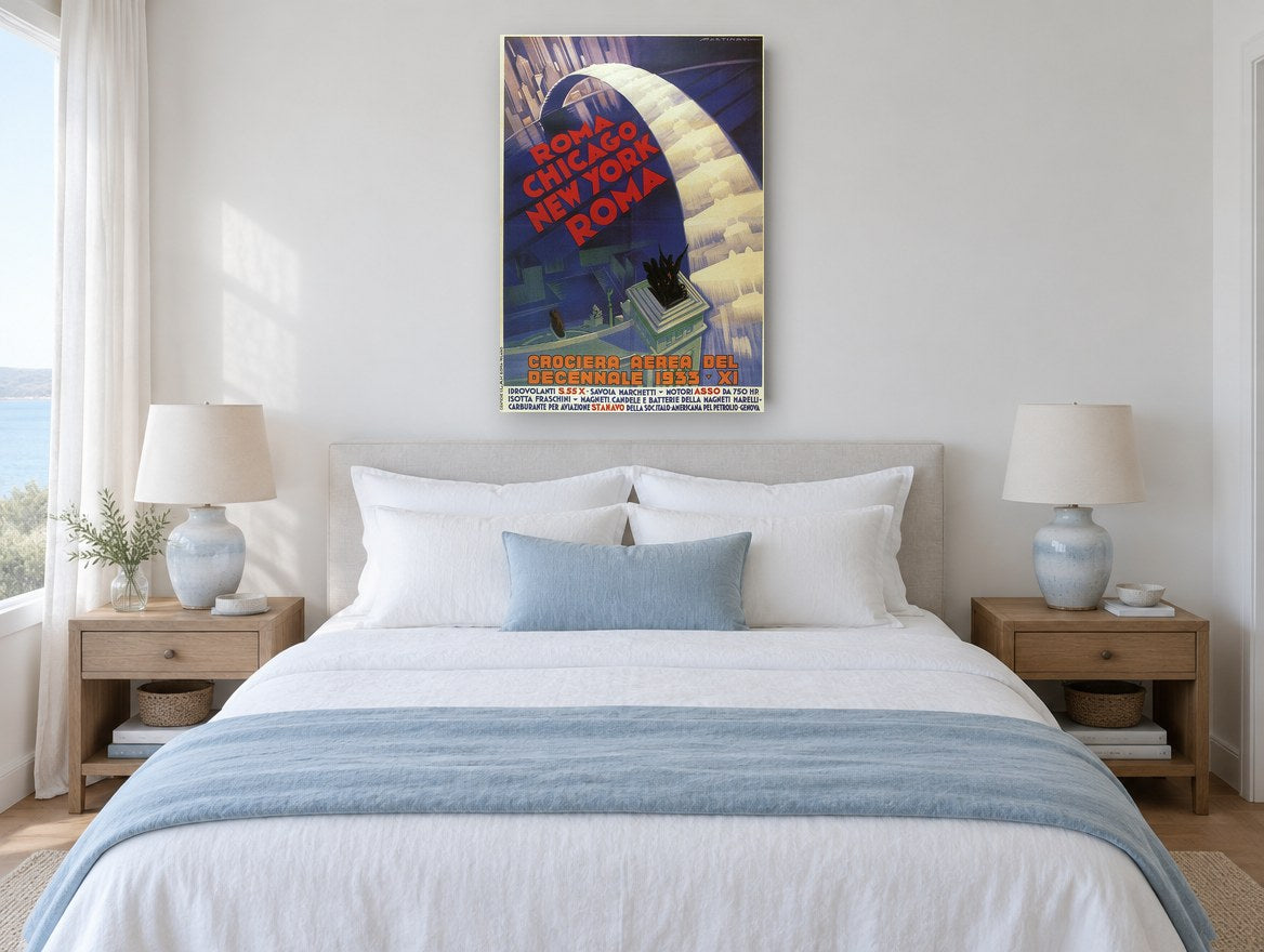 Roma Chicago Skyway vintage canvas print on the wall of a coastal bedroom