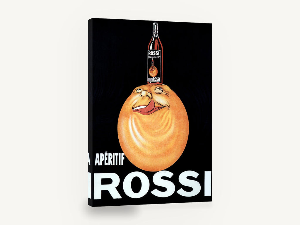 Grinning Orange Rossi, vintage rossi aperitif advertising poster, stretched canvas wall art print ready to hang