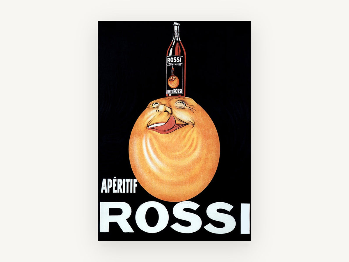 Grinning Orange Rossi, vintage canvas wall art print, front view