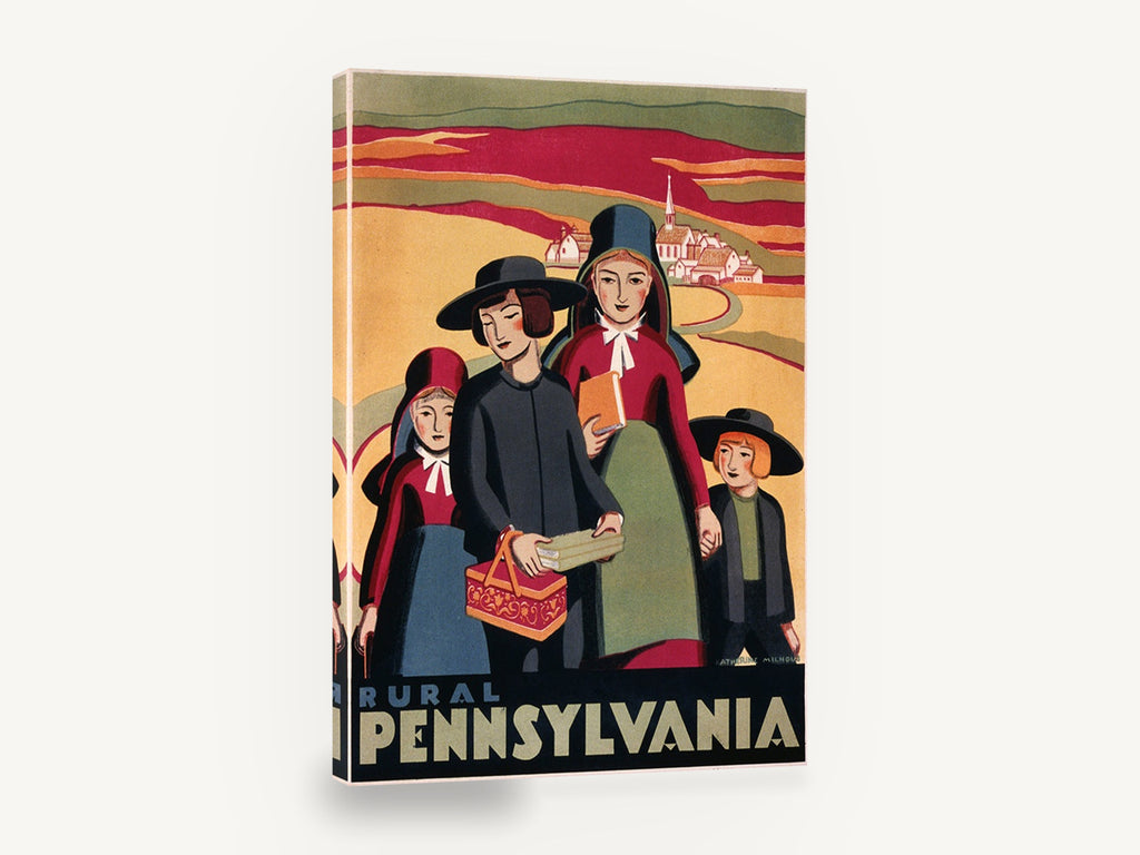 Rural Pennsylvania Family, vintage rural pennsylvania travel poster, stretched canvas wall art print ready to hang
