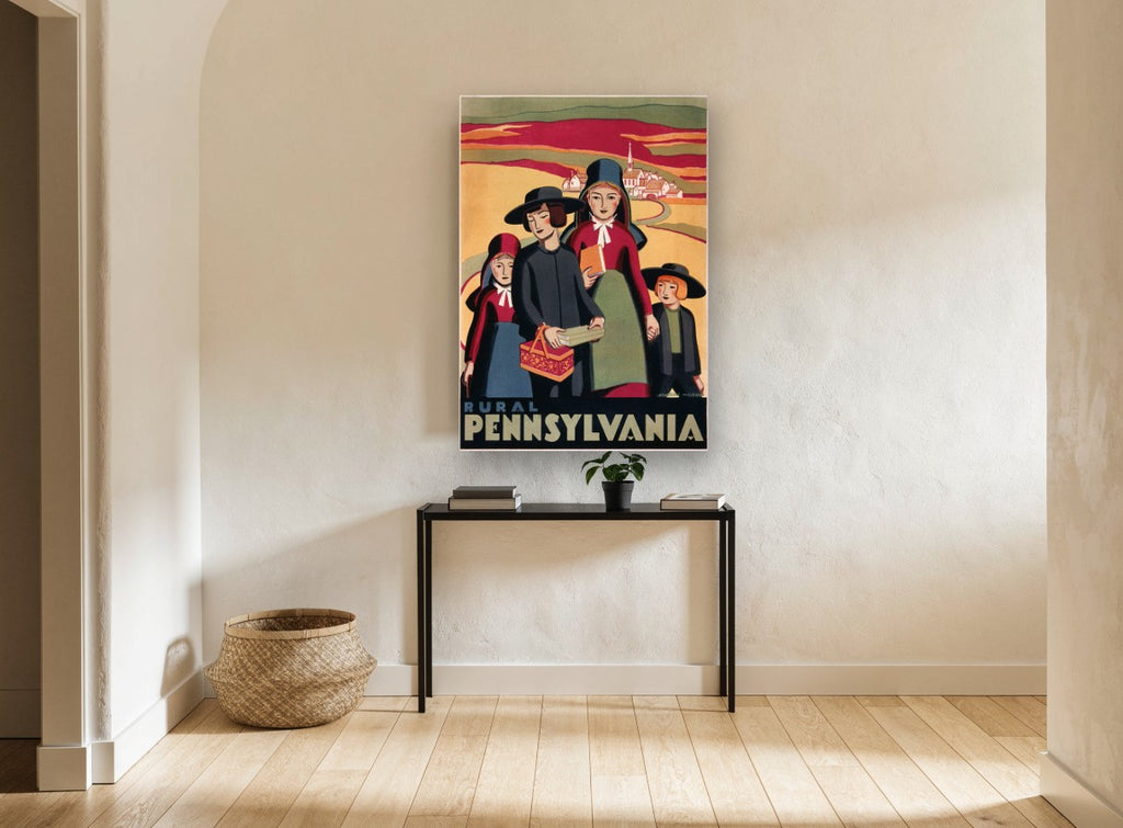 Rural Pennsylvania Family vintage canvas print on the wall of a hallway