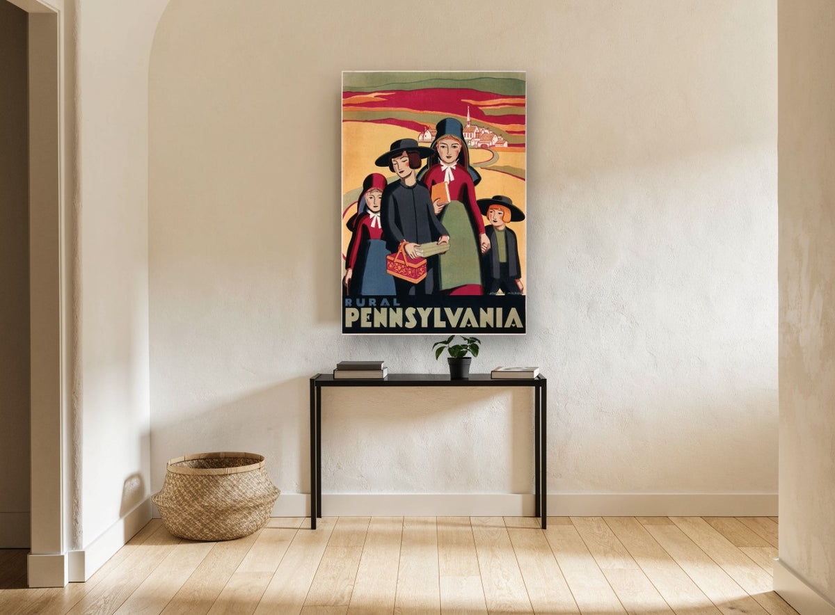 Rural Pennsylvania Family vintage canvas print on the wall of a hallway