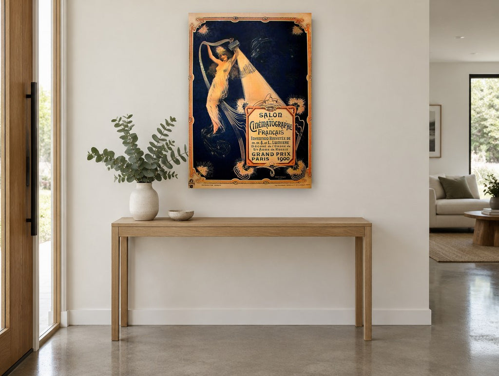 Light of the Cinématographe vintage canvas print on the wall of a entry hall