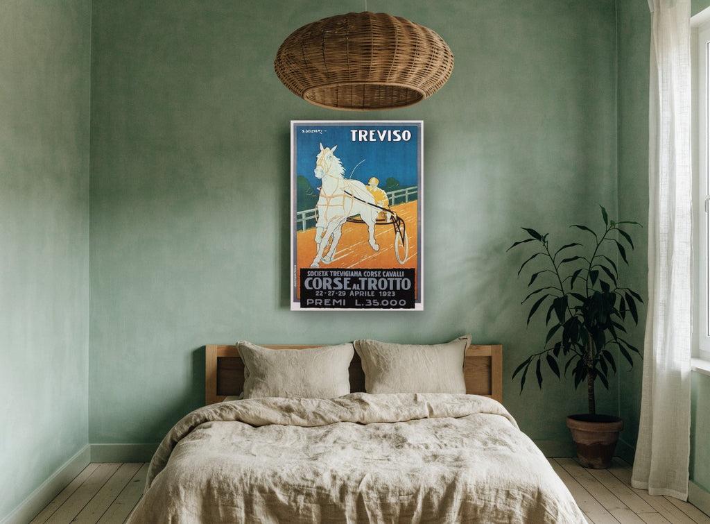 Treviso Trotting Races vintage canvas print on the wall of a bedroom