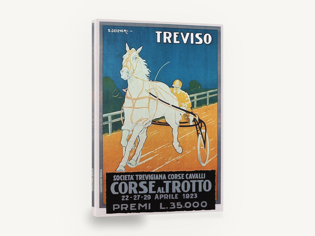 Treviso Trotting Races, vintage italian harness racing poster, stretched canvas wall art print ready to hang