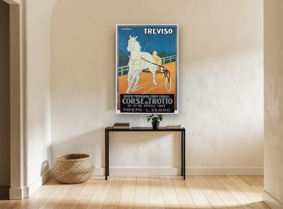 Treviso Trotting Races vintage canvas print on the wall of a hallway