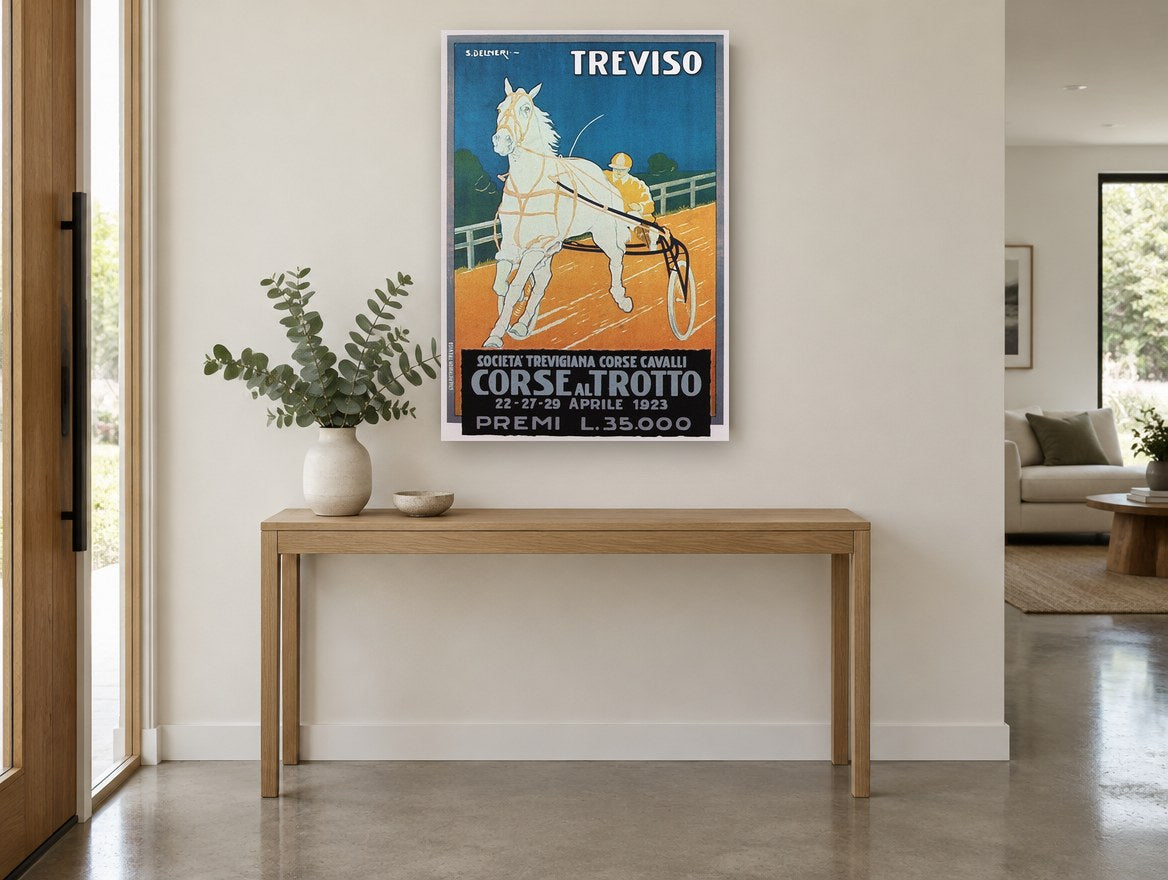 Treviso Trotting Races vintage canvas print on the wall of a entry hall